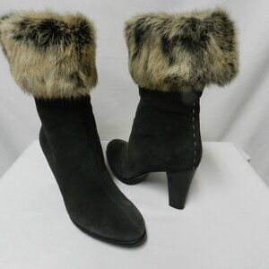 Aquatalia Suede with Real Fur Mid-Calf heeled boots Pull-On Women Size Sz 7
